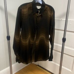 Dries Van Noten Black and Brown Wave Pattern Shirt